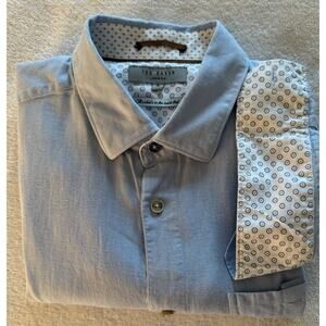 Ted Baker 55% Linen/45% Viscose Men's Dress Shirt (3) Baby Blue w/Flip Cuff A+